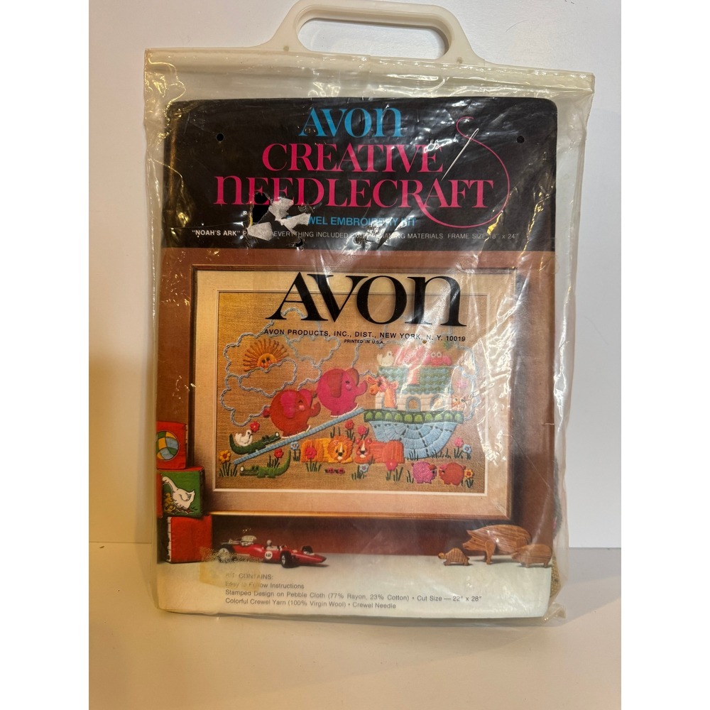 Vintage Avon Noahs Ark Crewel Embroidery Kit New Old Stock Needlecraft 1970s